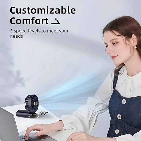 USB Rechargeable Mini Fan – 6 Speed with Smart LED Display