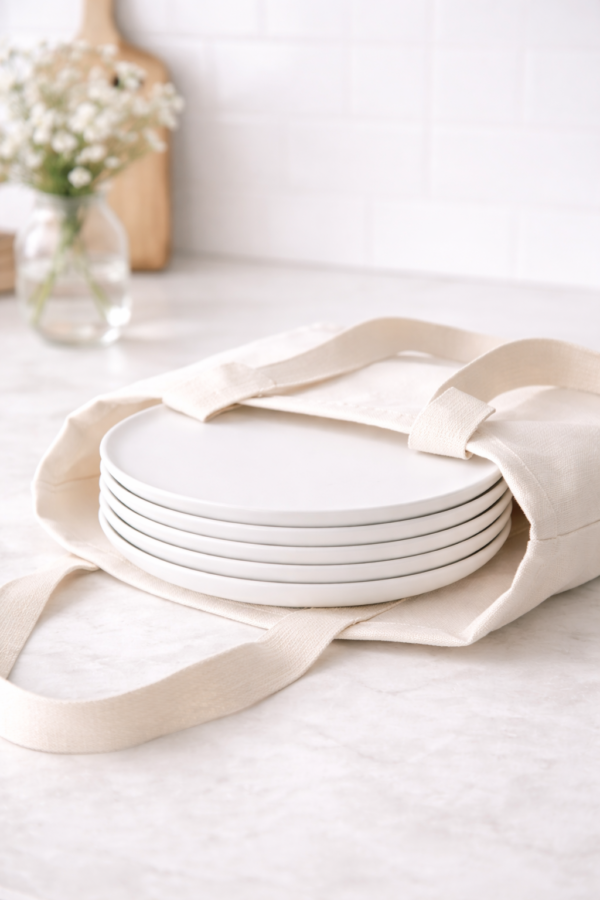 Ceramic Dinner Plate Set of 4 Modern White Dining Plates | Cerâmica Capuchos